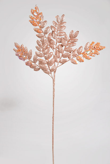29" Glitter Leaf W/Sequin Spray Rose Gold