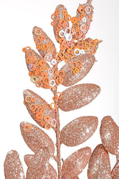 29" Glitter Leaf W/Sequin Spray Rose Gold