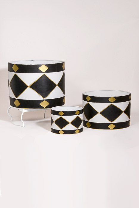 6.75"/9.5"/13" Metal Drum White/Black/Gold Set/3