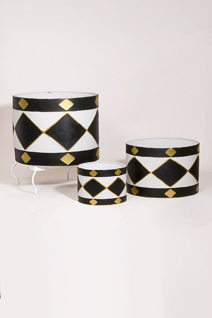 6.75"/9.5"/13" Metal Drum White/Black/Gold Set/3