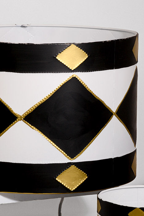 6.75"/9.5"/13" Metal Drum White/Black/Gold Set/3