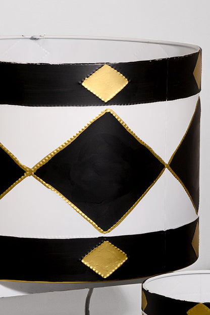 6.75"/9.5"/13" Metal Drum White/Black/Gold Set/3