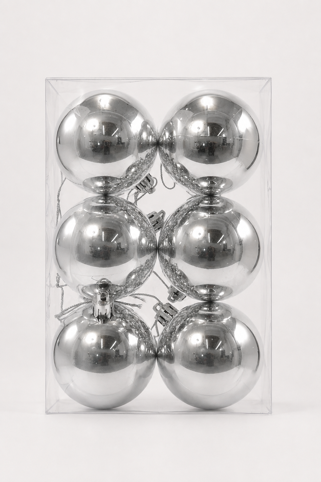 60Mm Shiny Plastic Ball Ornament Silver Pkg/12