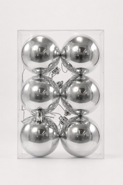 60Mm Shiny Plastic Ball Ornament Silver Pkg/12