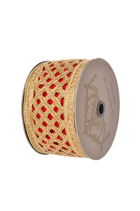 4" X 5Yds Velvet Jewel Lattice Trim Red/Gold