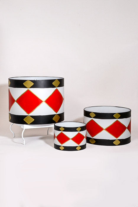 6.75"/9.5"/13" Metal Drum White/Red/Gold Set/3