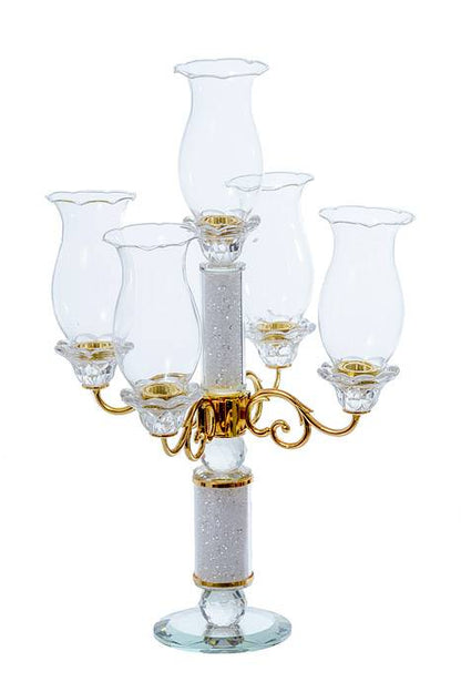 19" Crystal 5-lite Candelabrum Gold