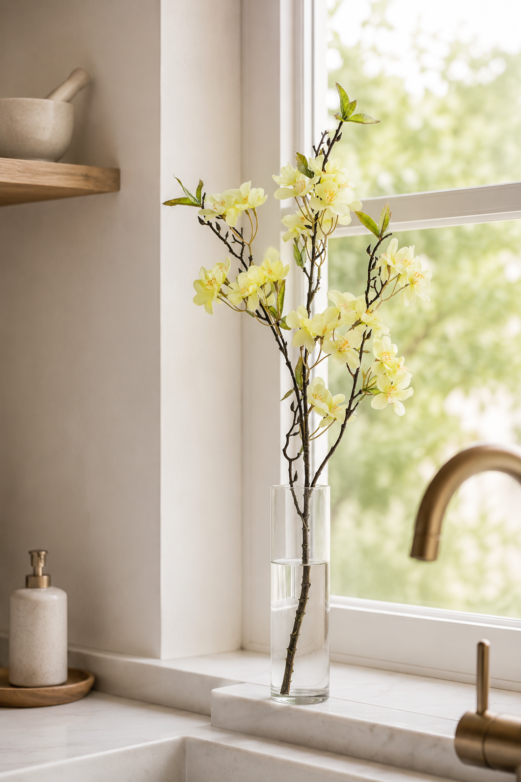 35" Silk Cherry Blossom Spray Light Green