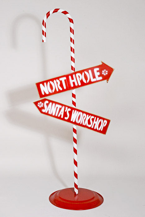39" Metal Candy Cane North Pole Sign Red/White