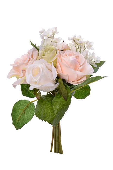 11.5" Silk Rose/hydrangea Bouquet Peach/cream