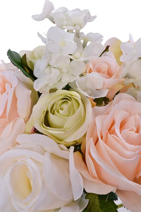 11.5&quot; Silk Rose/hydrangea Bouquet Peach/cream