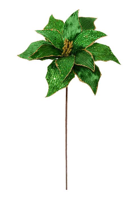 24" Velvet/Beaded Poinsettia Stem Green