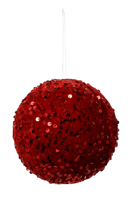 6" Sequin Ball Ornament Red