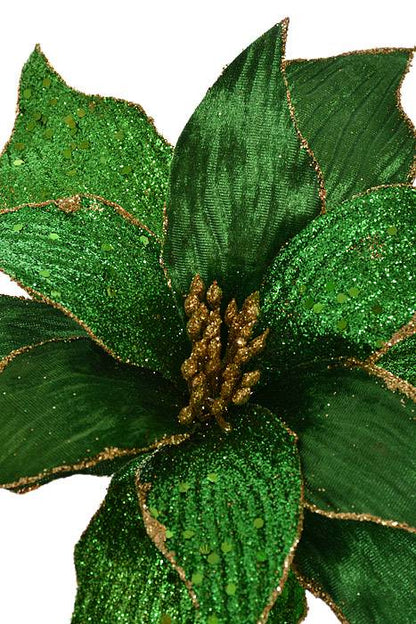 24" Velvet/Beaded Poinsettia Stem Green