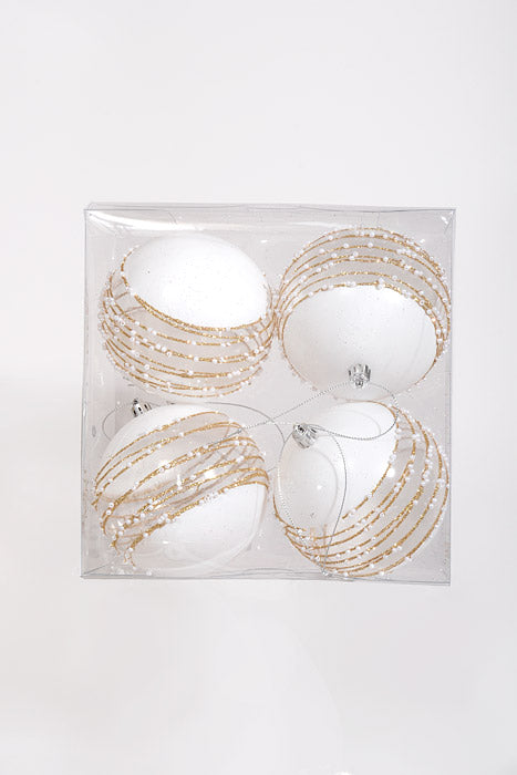 100Mm Ball with Glitter/Pearl Ornament Gold/White Pkg/4