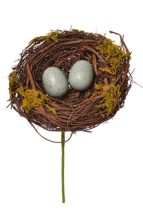 5" Bird Nest W/Egg Pick Natural Blue
