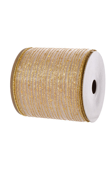 4" X 10Yd Wired Twinkling Ribbon Gold