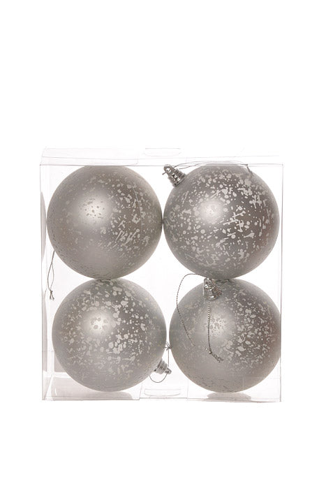 100Mm Plastic Matte Ball Ornament Mercury (Silver) Pkg/4