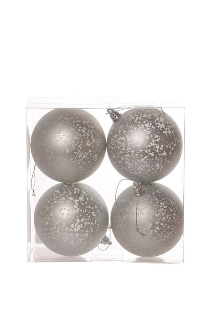 100Mm Plastic Matte Ball Ornament Mercury (Silver) Pkg/4