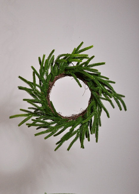 14" Artificial Norfolk Pine Wreath Green