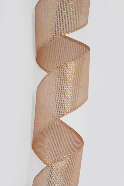 2.5" X 10Yds Wired Woven Metallic Ribbon Light Gold