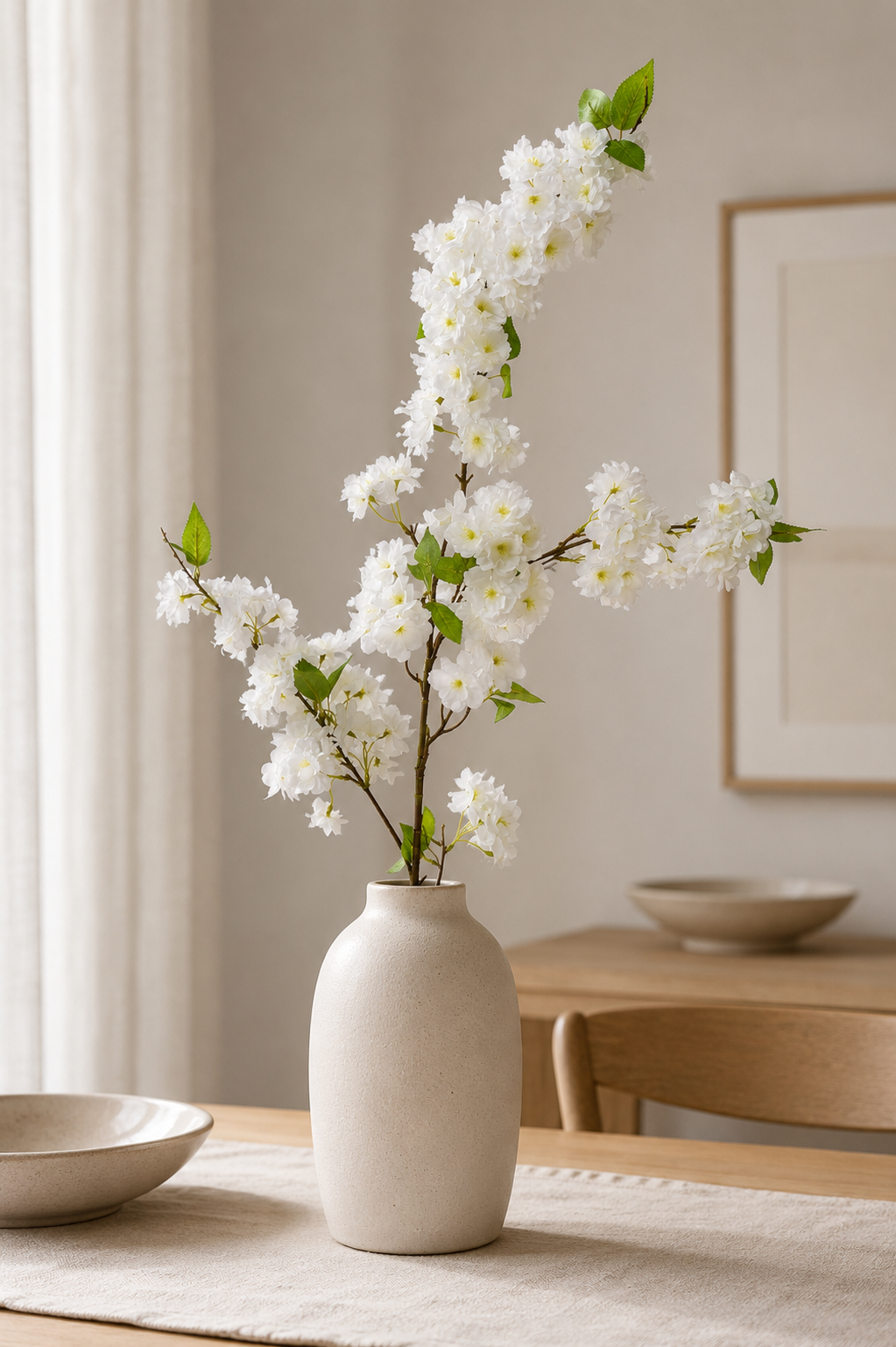 49" Silk Cherry Blossom Spray White