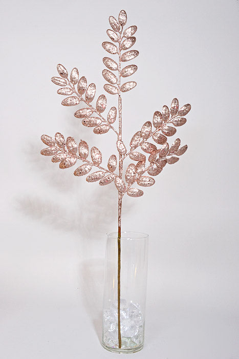 26.5" Glitter Leaves Stem Rose Gold