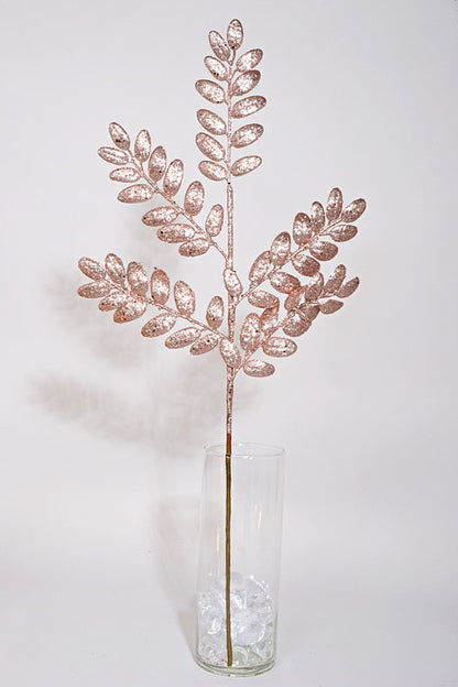 26.5" Glitter Leaves Stem Rose Gold