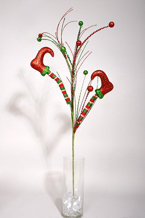 32" Glitter Elf Leg Stem Red/Green