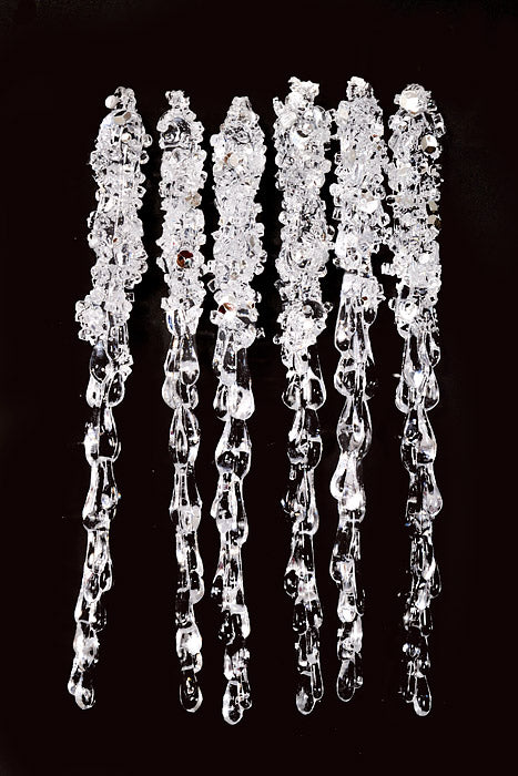 8" Teardrop Icicle With Sequin Clear/Silver Pkg/6