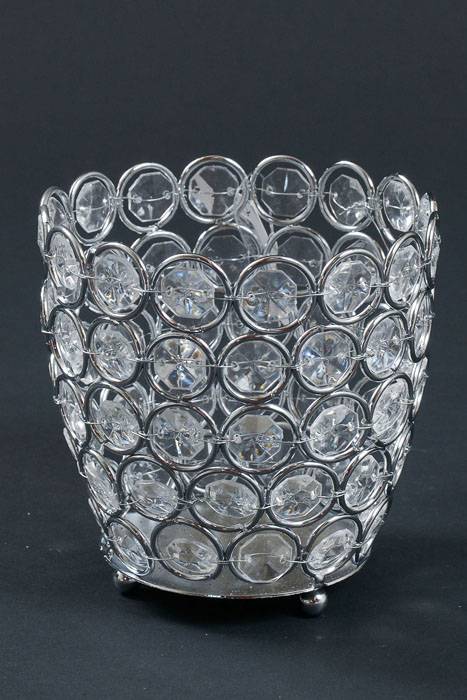 4&quot; X 3.5&quot; Crystal Bead Candle Holder Silver/clear