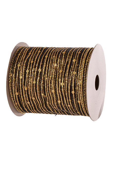 4" X 10Yd Wired Twinkling Ribbon Black/Gold