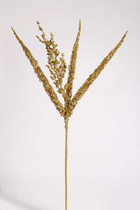 24" Glitter Foxtail Grass Spray Gold
