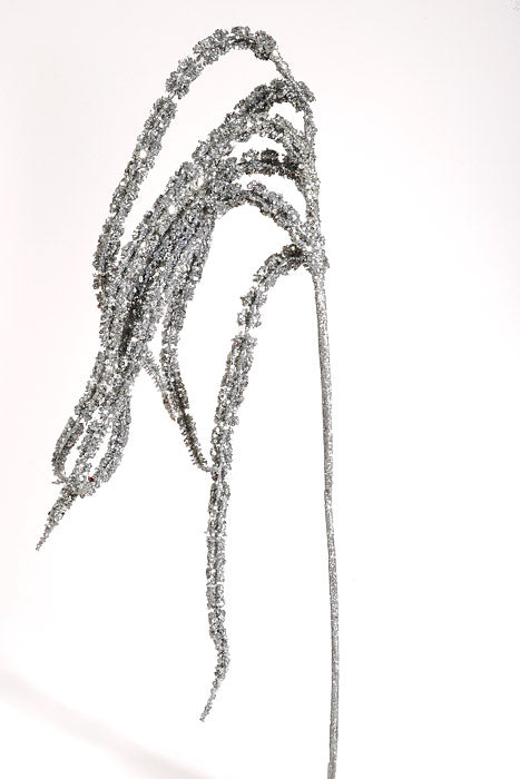 35" Glitter Hanging Amaranthus Spray Silver