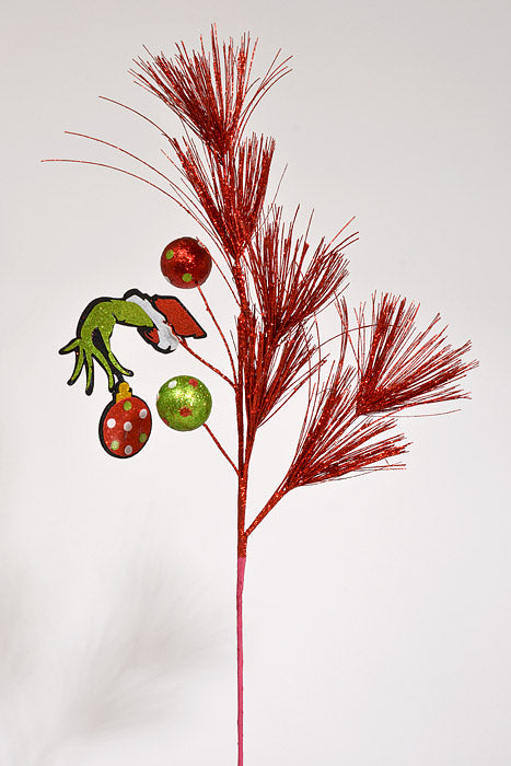 32" Glittered Grinch Hand Spray Red/Green