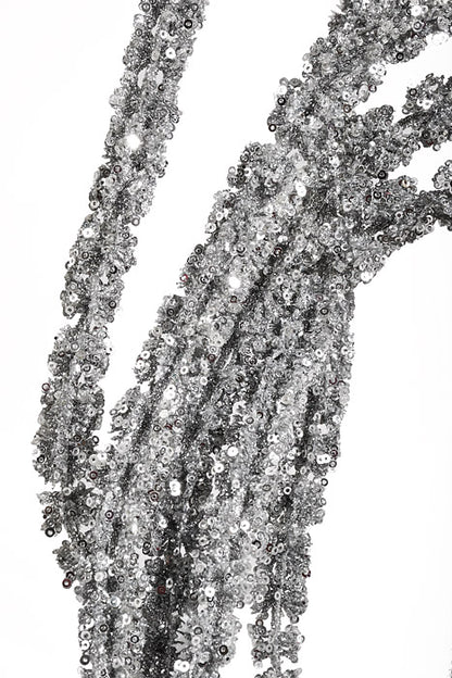 35" Glitter Hanging Amaranthus Spray Silver