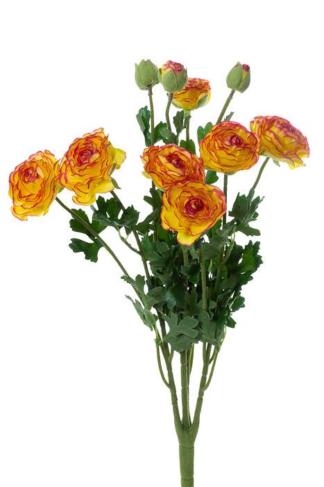 19" Silk Ranunculus Bush Yellow/burgundy