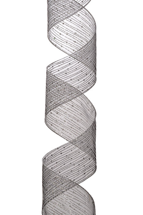 4" X 10Yd Wired Twinkling Ribbon Black/Silver