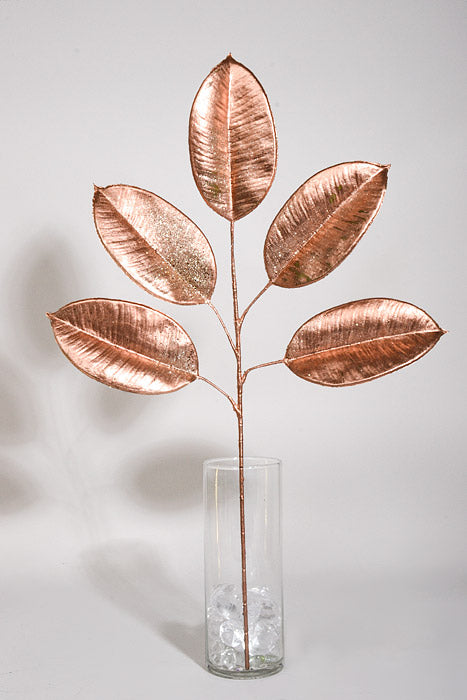 26" Rubber Tree Leaf Stem Rose Gold