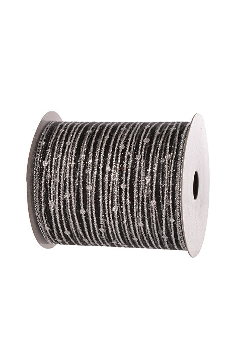 4" X 10Yd Wired Twinkling Ribbon Black/Silver