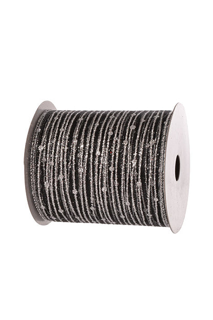 4" X 10Yd Wired Twinkling Ribbon Black/Silver