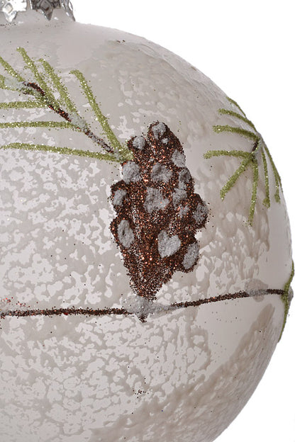 120Mm Glass Ball Ornament with Cardinal White/Red