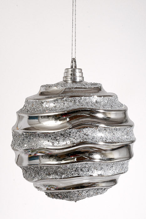 300Mm Plastic Ball with Glitter/Sequin Ornament Silver