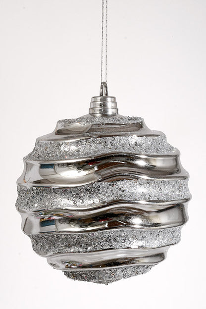 300Mm Plastic Ball with Glitter/Sequin Ornament Silver