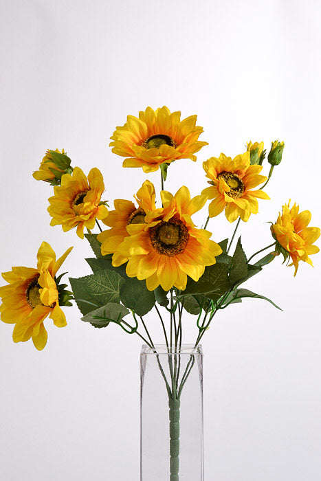 18" Silk Sunflower Bush Yellow