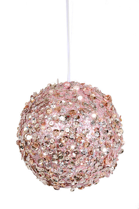 100Mm Styrofoam Glitter/Sequin Ball Ornament Pink Pkg/4