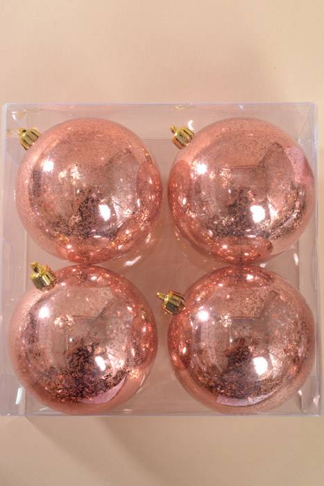 100mm Plastic Mercury Ball Ornament Light Coral Pkg/4