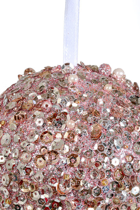 100Mm Styrofoam Glitter/Sequin Ball Ornament Pink Pkg/4