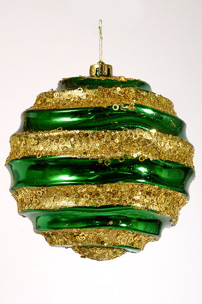 300Mm Plastic Ball with Glitter/Sequin Ornament Green