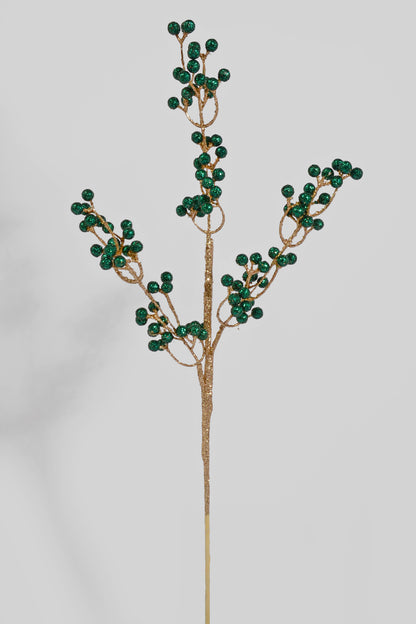 30" Glitter Berries Stem Emerald